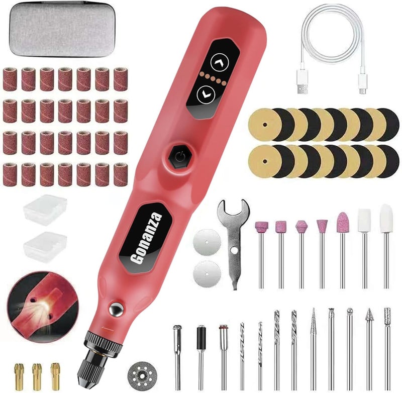 Gonanza Mini Cordless Rotary Tool Kit - 5-Speed with LED Light, Includes 78 Accessories, 3.7V Type-C Rechargeable, Ideal for Grinding, Polishing, Cutting, Engraving, Drilling, and DIY Crafts (Pink) - Image 1